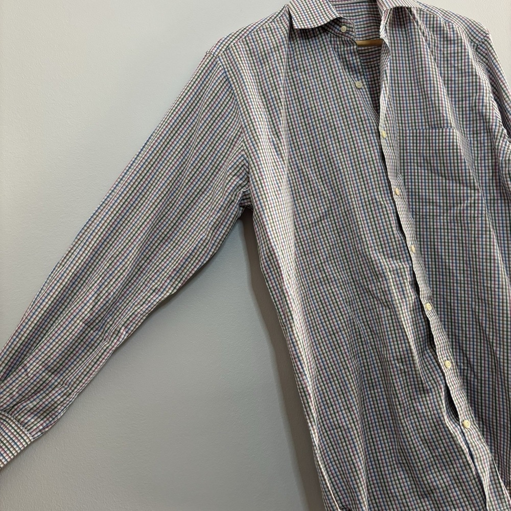Peter Millar Long Sleeve Dress Shirt Men's M Plaid 100% Cotton Multicolor Cream - Picture 3 of 11